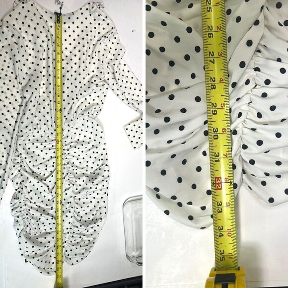 Zara White Black Polka Dot Mini Dress Ruched Draped Size XS Sexy - Picture 11 of 16
